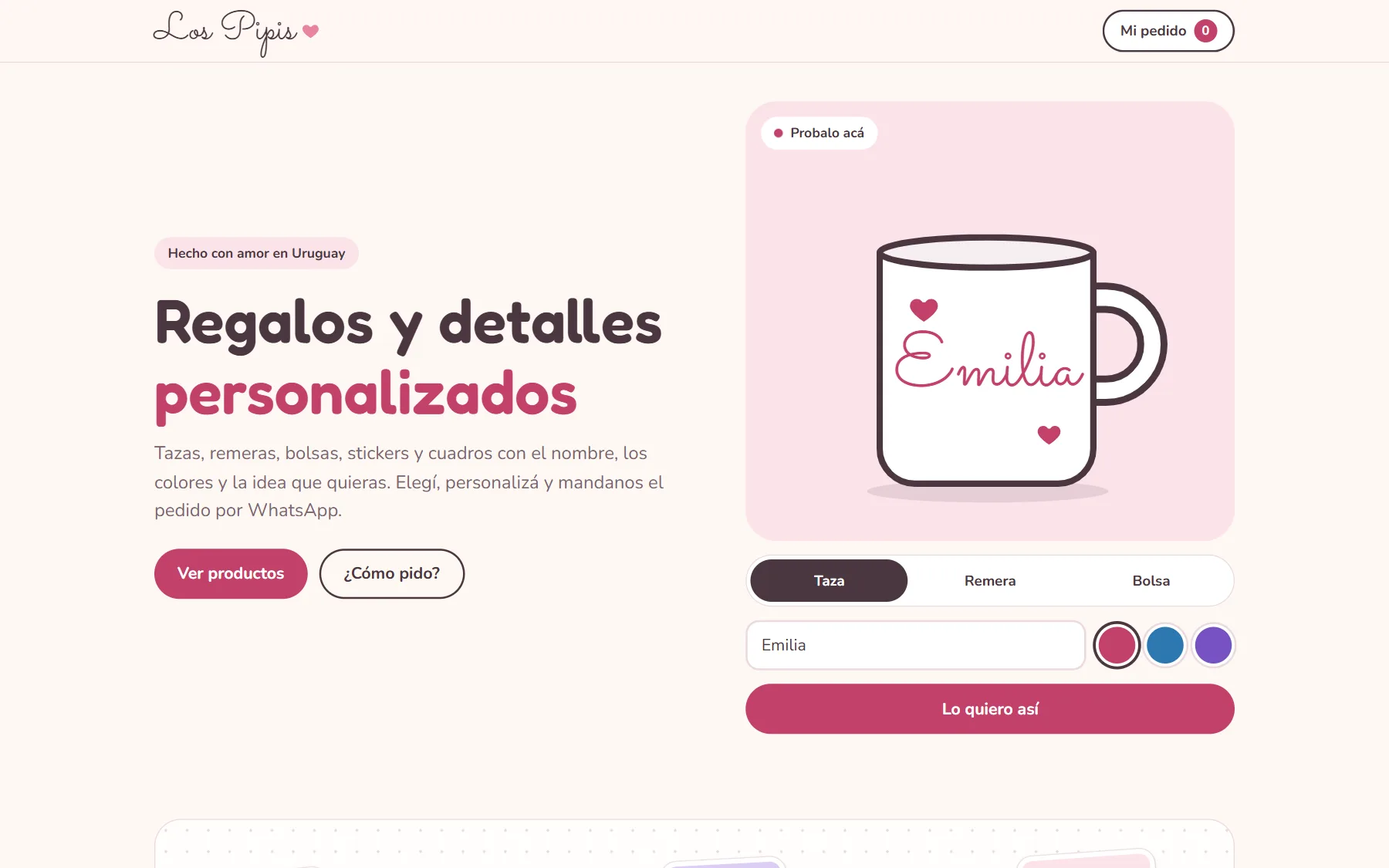 Portada de la web de Los Pipis en computadora, con el probador
